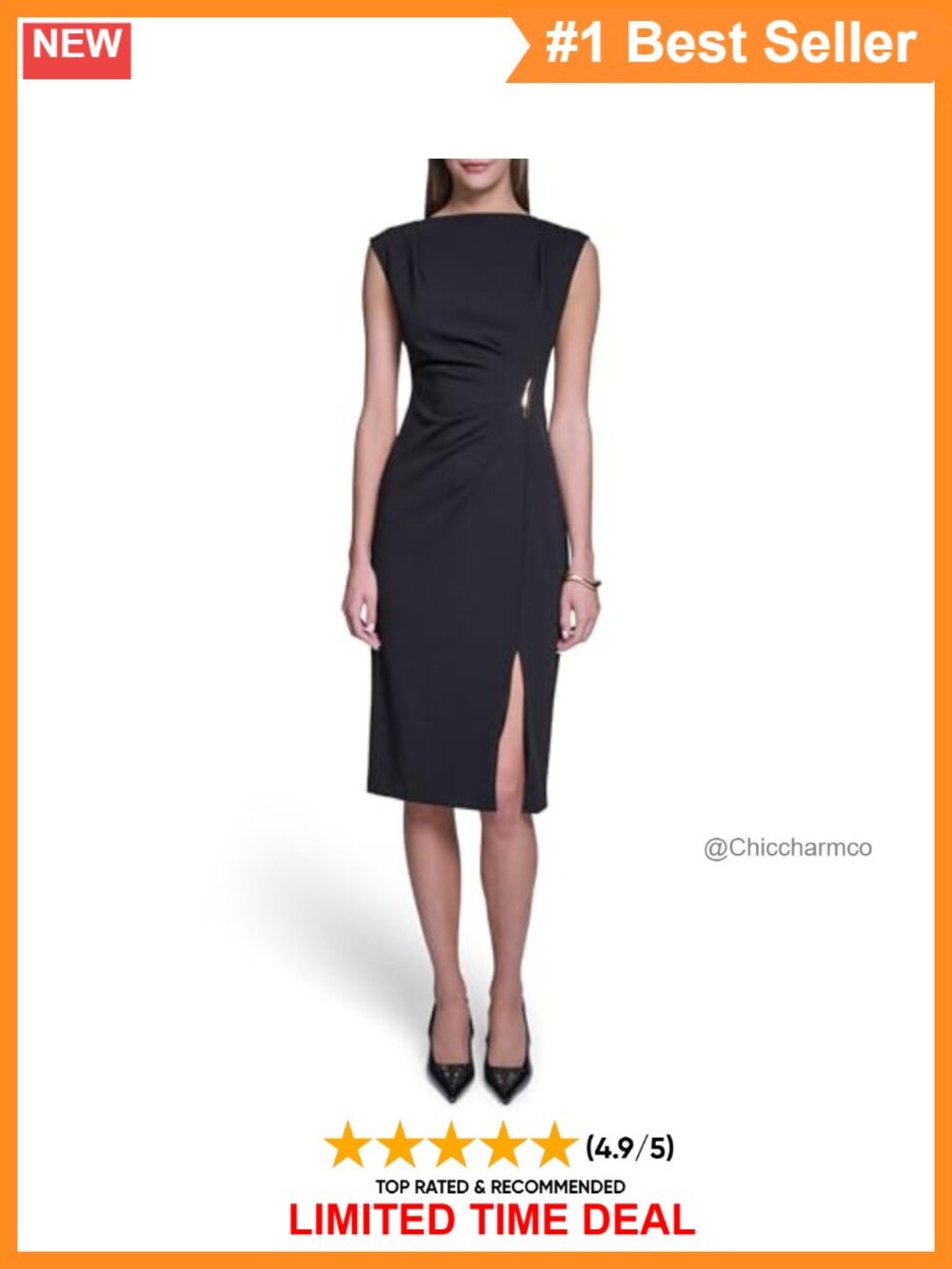 Sleeveless Bodycon Midi Dress Hardware Detail High Neck Fitted Party